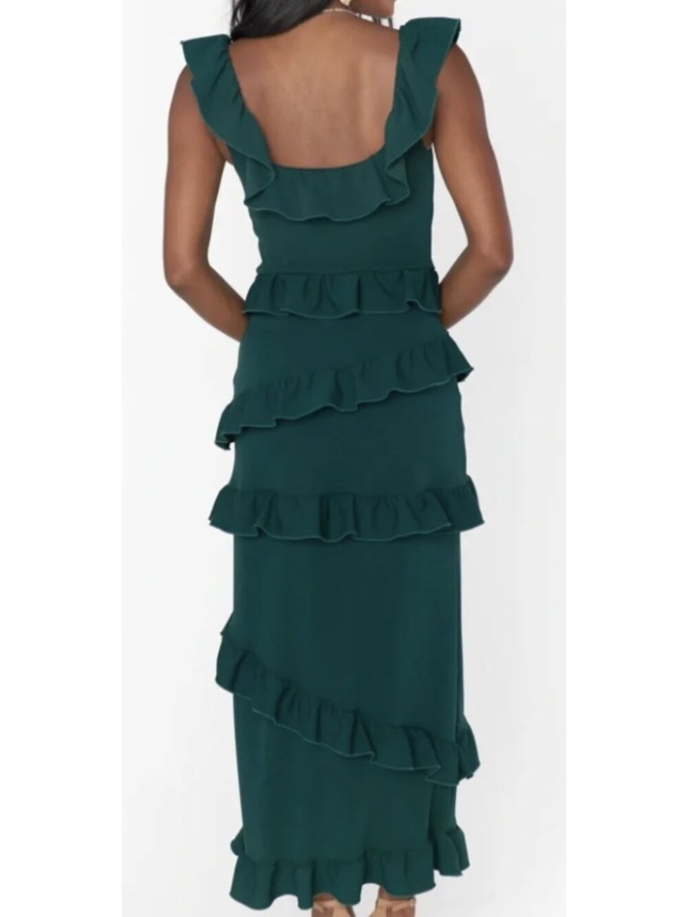 SHOW ME YOUR MUMU Greta Ruffle Midi Dress Emerald Green Sz 1X Wedding Cocktail - Picture 2 of 13